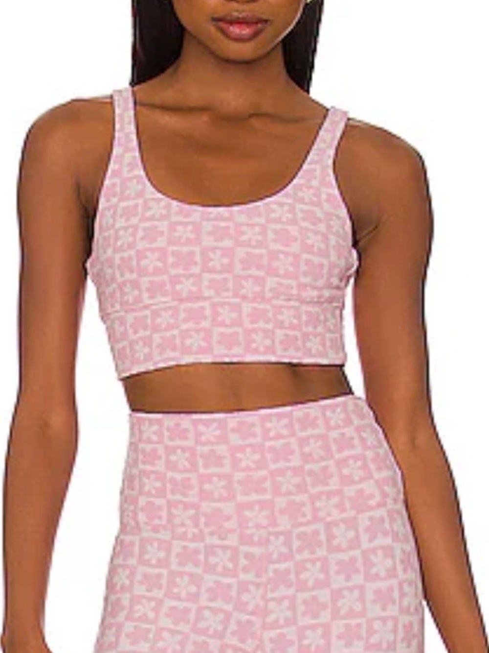 Beach Riot Pink Floral-Check Cropped Sports Tank